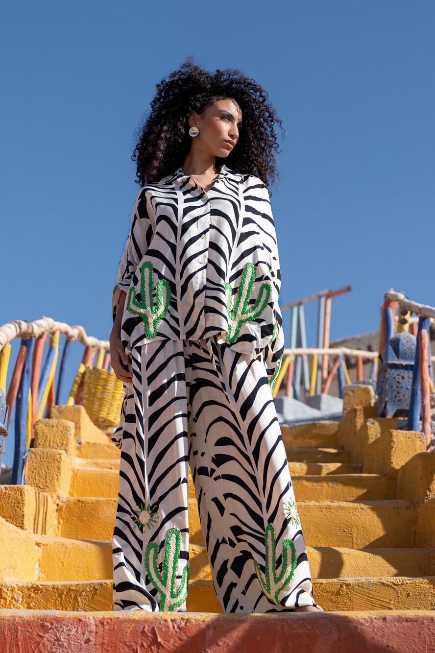 Gold & Silver Paris Zebra Oversized Top with Cactus Details